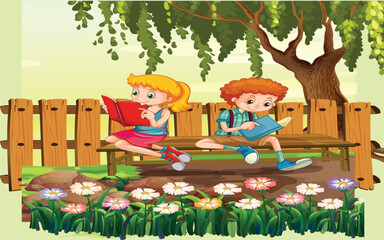 children reading in the park