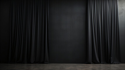 Black wall with curtains background