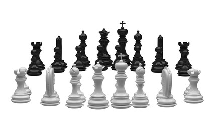 Chess pieces. Transparent background. 3D Rendering.