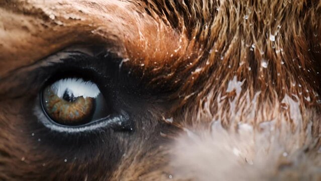 A striking closeup of a Grizzly bears piercing gaze, reminding viewers of the crucial role these apex predators play in maintaining a balanced ecosystem and the ongoing efforts to protect