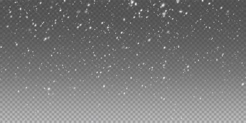 Falling snowflakes in transparent beauty, delicate and small, isolated on a clear background. Snowflake elements, snowy backdrop. Vector illustration of intense snowfall, snowflakes. - obrazy, fototapety, plakaty