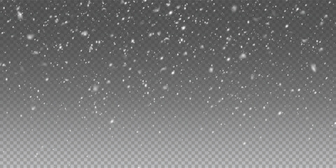 Falling snowflakes in transparent beauty, delicate and small, isolated on a clear background. Snowflake elements, snowy backdrop. Vector illustration of intense snowfall, snowflakes.