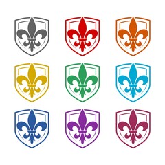 Shield with fleur de lis  icon isolated on white background. Set icons colorful - obrazy, fototapety, plakaty
