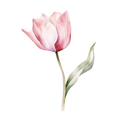 Watercolor illustration of a tulip flower isolated on background. PNG transparent background.