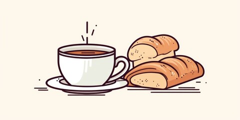 A cup of coffee and some bread on a plate. Perfect for breakfast or a cozy coffee break.