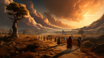 God shares with Moses His plan to deliver the Israelites from their slavery in Egypt - obrazy, fototapety, plakaty