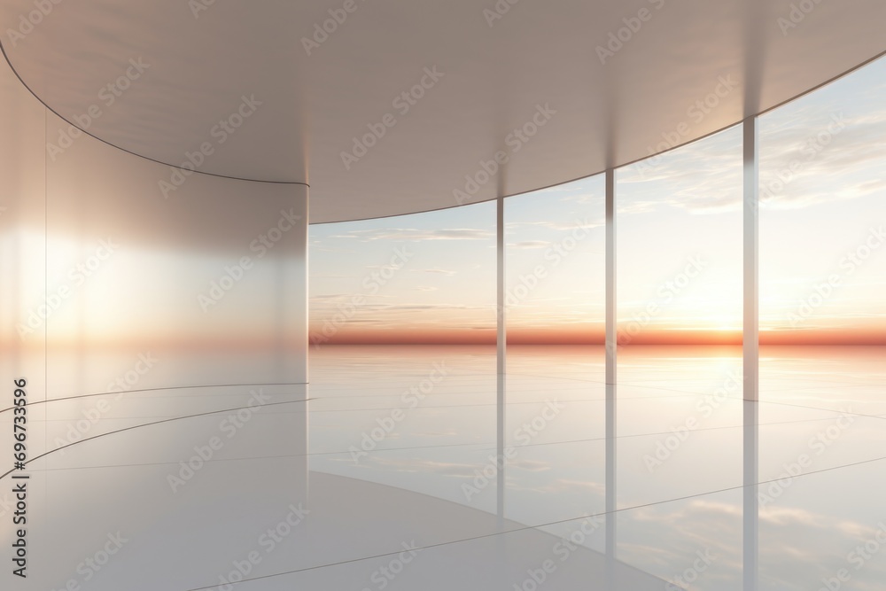 Poster an empty room with a beautiful view of the ocean. perfect for interior design projects or vacation-t