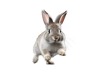 Fototapeta premium Gray_rabbit_running_closeup_sharp_full_body