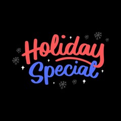 holiday special text design in multi color on black background,