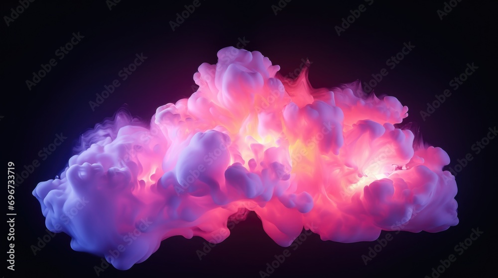 Poster a vibrant cloud of pink and blue smoke suspended in the air. perfect for adding a touch of color and