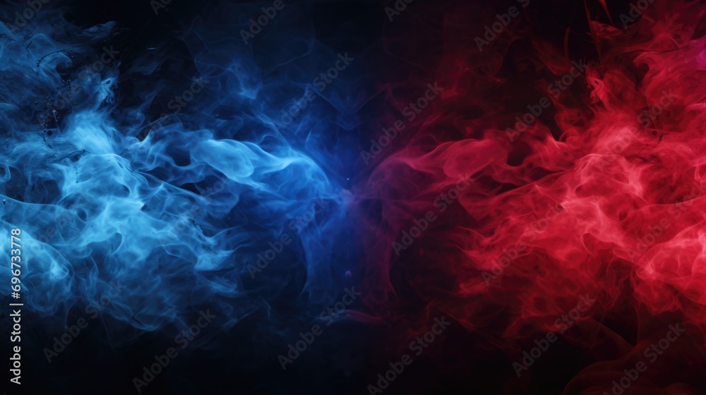 Poster red and blue smoke forming a couple on a black background. perfect for adding a touch of color and m