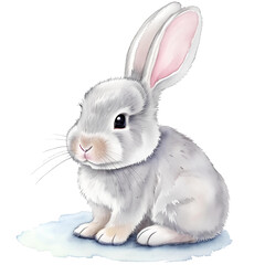 Cute white rabbit isolated on a white background. Easter bunny. Watercolor illustration	
