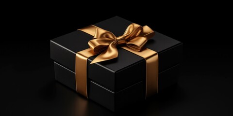 A black gift box with a gold ribbon, perfect for special occasions or celebrations