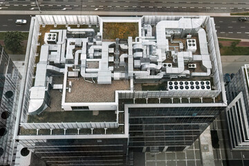 A Modern and Industrial HVAC System on the Roof. A Complex and Efficient Air Conditioning and...