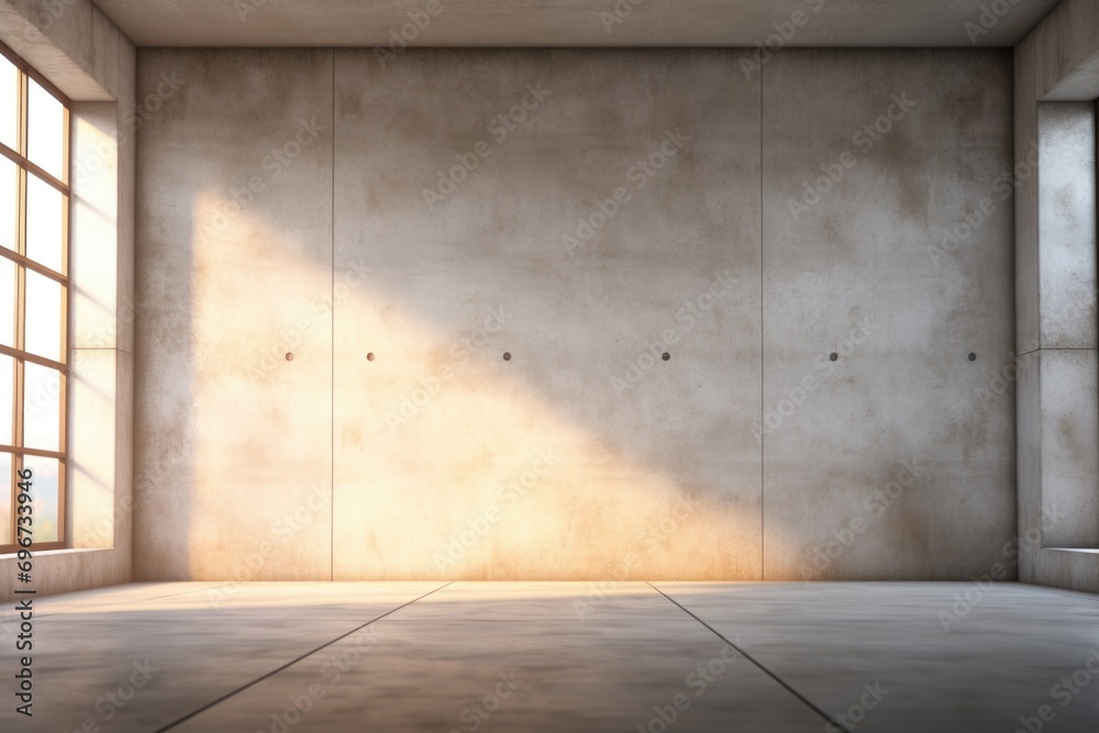 Poster a room with a concrete wall and a window. suitable for architectural designs and interior concepts