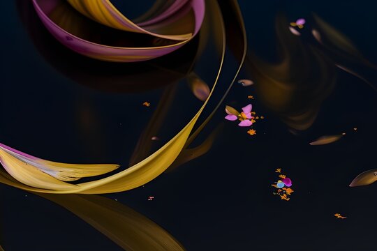 abstract background with pink petals and golden ribbons