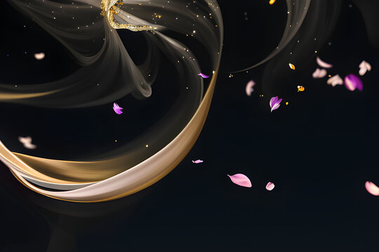 abstract background with petals and ribbons on the wind