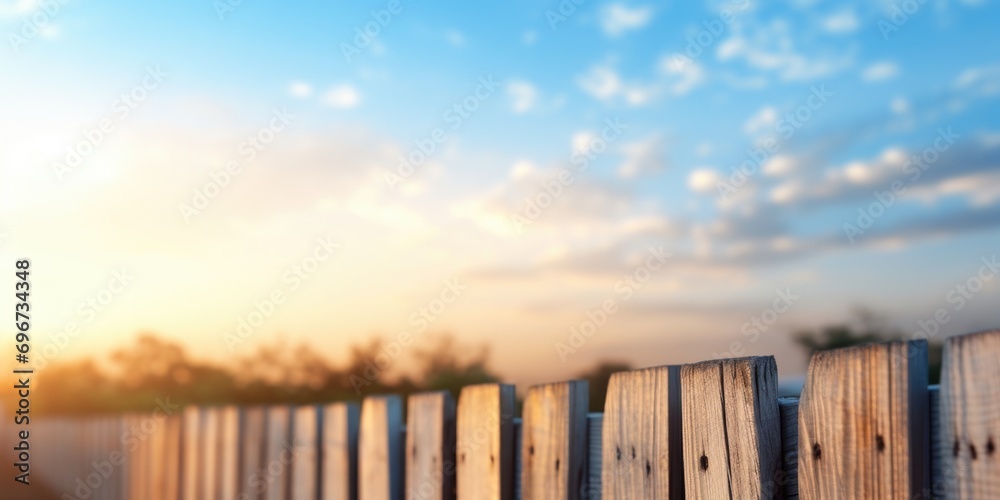 Poster a picturesque image of a wooden fence with a stunning sunset in the background. perfect for adding a
