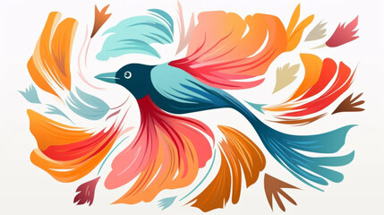 Obraz premium Bird minimalist illustration in floral style. Animal surrounded by vivid flowers on a white background.