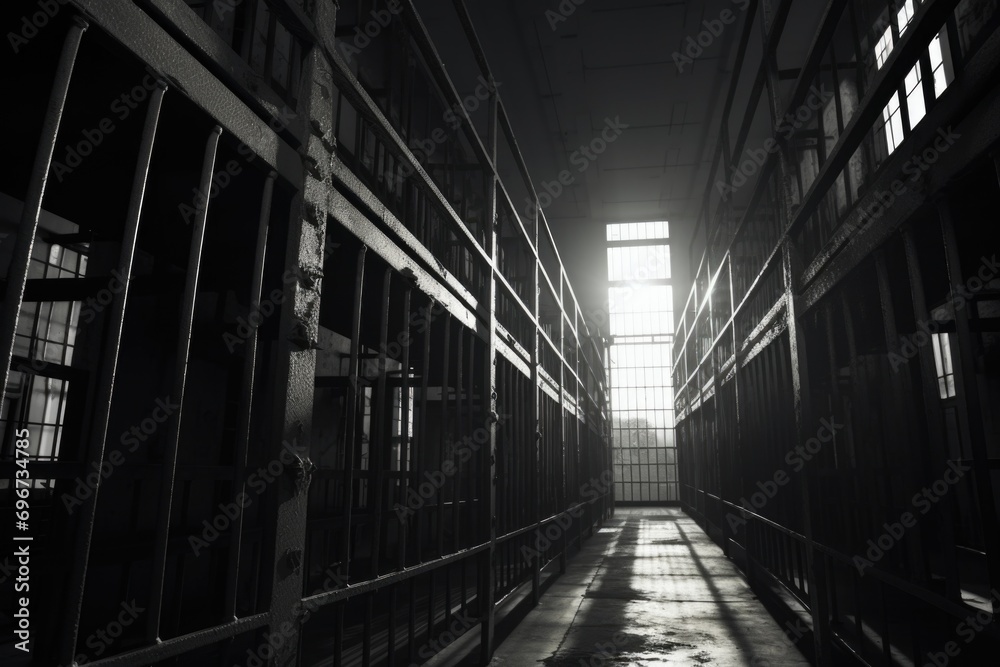 Poster a black and white photo of a long hallway. perfect for adding a touch of elegance and mystery to any