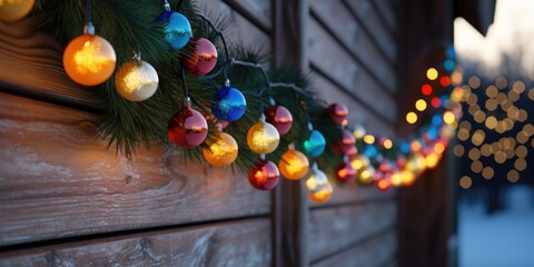 String lights close up on a building. Perfect for adding a festive touch to any event or celebration