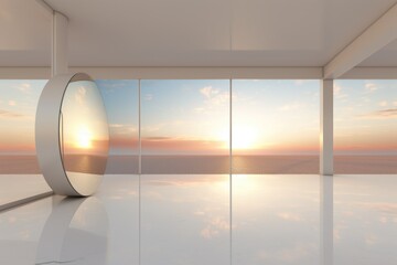 A room with a large mirror on the wall. Can be used for interior design concepts or self-reflection themes