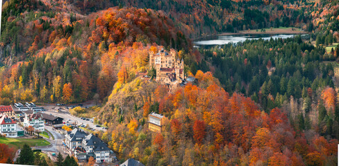Beautiful view of Neuschwanstein castle in the autumn, Germany