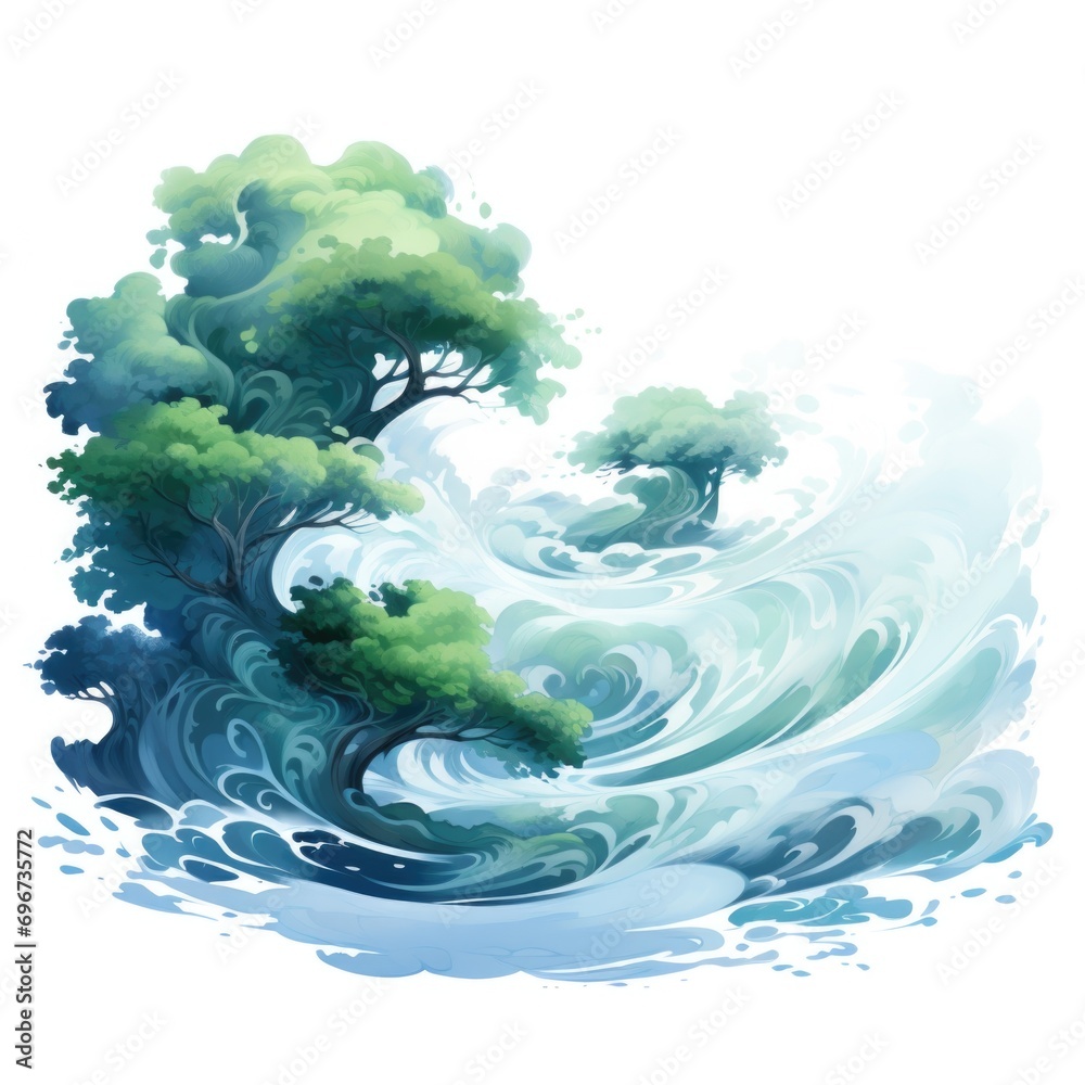 Aufkleber A beautiful painting depicting a tree standing tall on a wave. This unique artwork captures the harmony of nature and the ocean. Perfect for adding a touch of serenity to any space