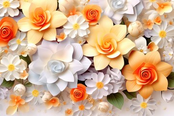 A bunch of paper flowers arranged on a clean white surface. Perfect for adding a touch of color and elegance to any project or design