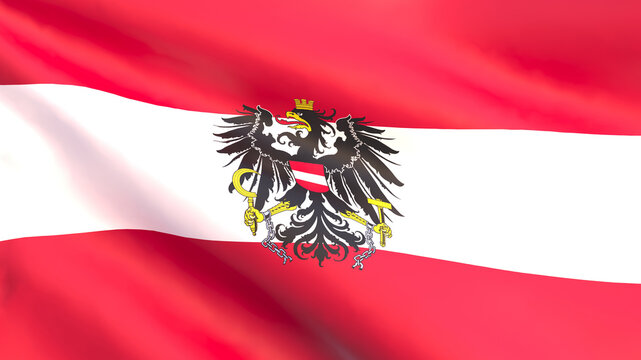 3D rendering of the national flag of Austria fluttering in the wind