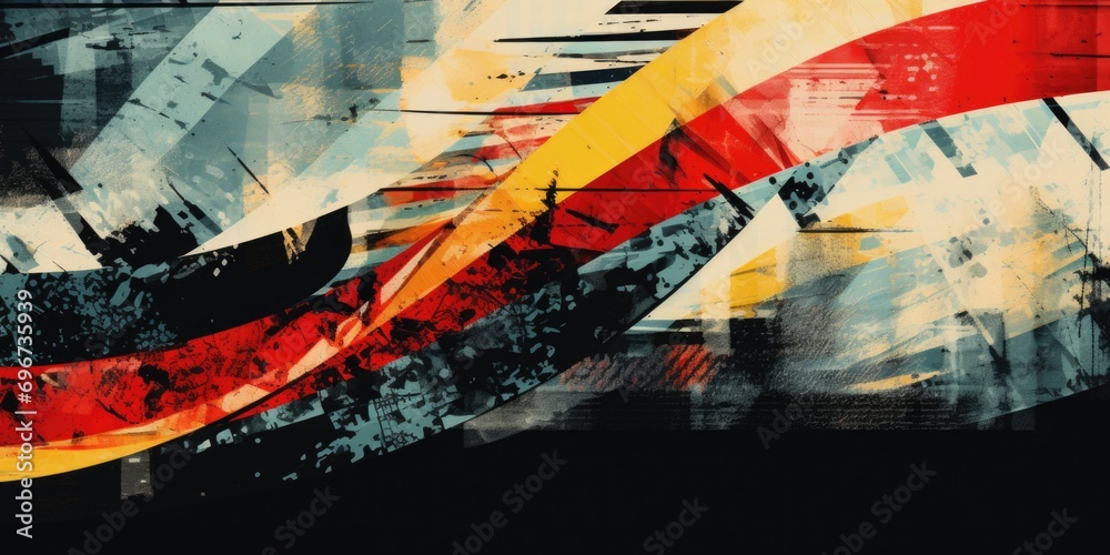 Poster a vibrant painting featuring a wave of red, yellow, and blue. perfect for adding a pop of color to a