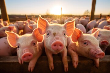 A group of pigs standing next to each other. Suitable for farm animal illustrations and agricultural themes