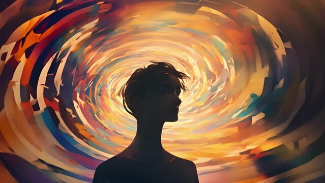 A swirling vortex of emotions and thoughts portraying the complexities of a persons personality. minimal 2d animation Psychology art concept