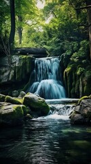 Naklejka na ściany i meble A waterfall with a panoramic forest