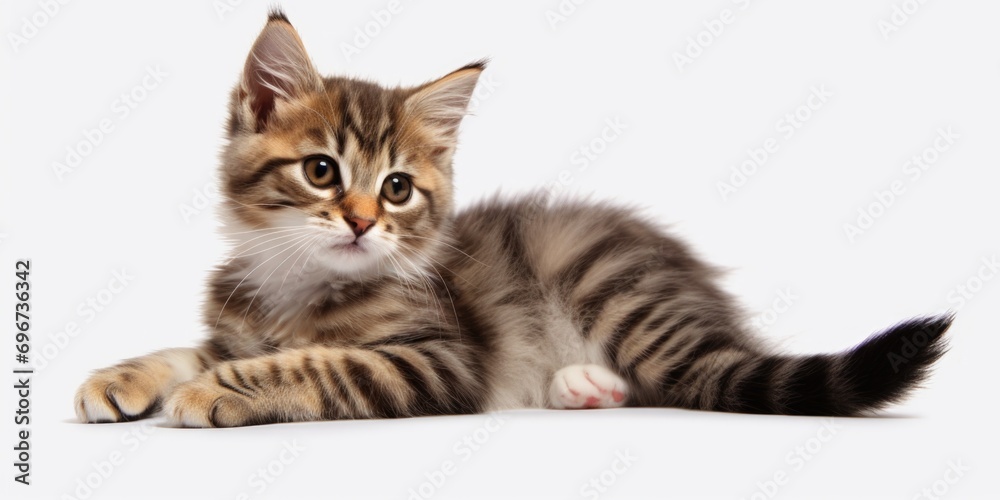 Aufkleber a sweet and adorable kitten is peacefully laying down on a clean white surface. this image can be us