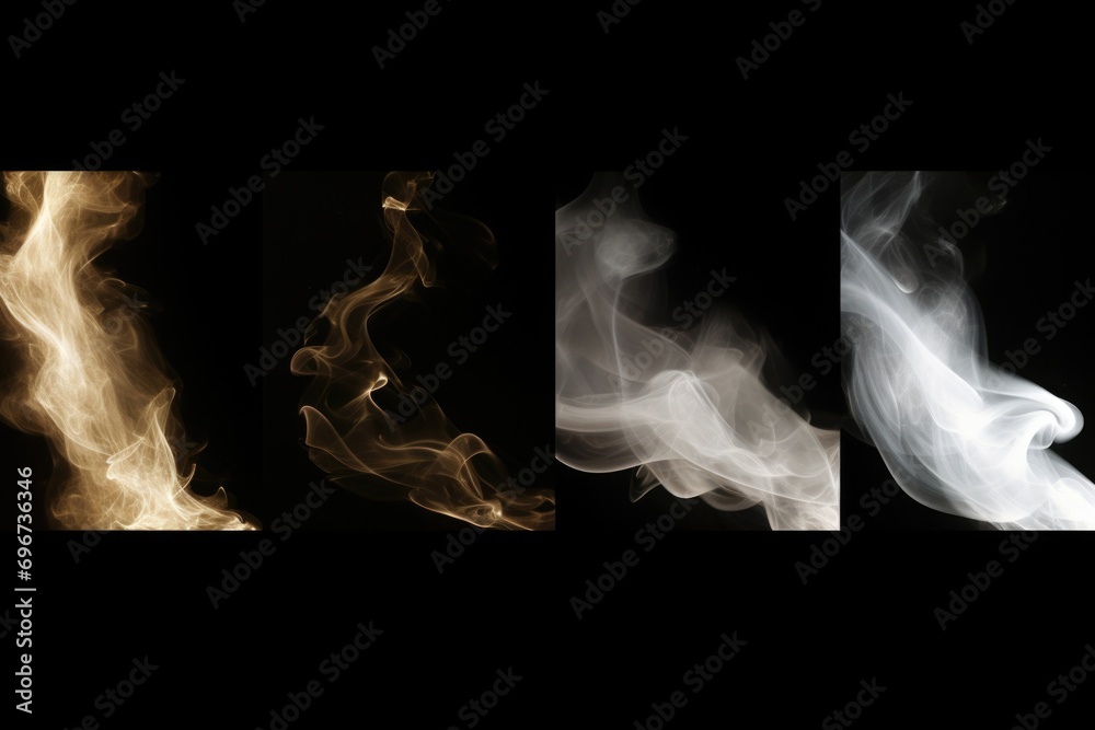 Poster A series of four different images capturing the mesmerizing beauty of smoke. Perfect for adding an ethereal touch to your designs or creating a mysterious atmosphere.