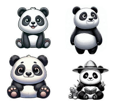 Explore the Charm of Pandas with Our Premium Illustration Pack | Wildlife Clipart