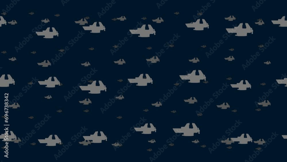 Poster vise symbols float horizontally from left to right. parallax fly effect. floating symbols are locate