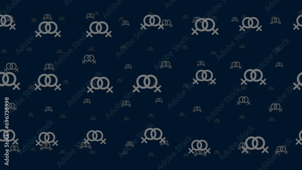 Poster lesbian symbols float horizontally from left to right. parallax fly effect. floating symbols are loc