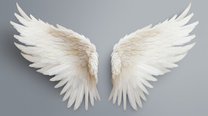 Angel wings on gray background. - obrazy, fototapety, plakaty