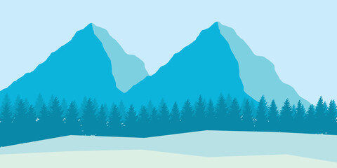 Vector illustration. Flat winter landscape. Snowy backgrounds.