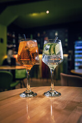 Gin tonic and aperol spritz cocktail