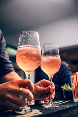 Glass of ice cold Aperol spritz cocktail