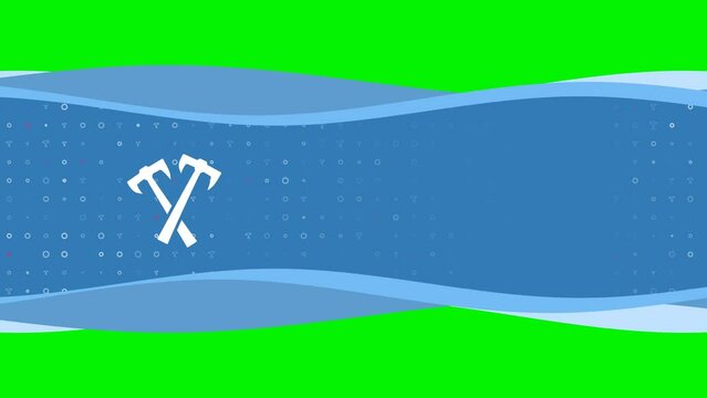 Animation of blue banner waves movement with white crossed axes symbol on the left. On the background there are small white shapes. Seamless looped 4k animation on chroma key background