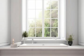 White spa bathroom. Soothing and comfortable room minimalist and modern style. Generate AI