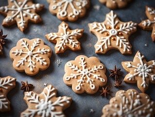 Christmas gingerbread in the form of snowflakes with an ornament