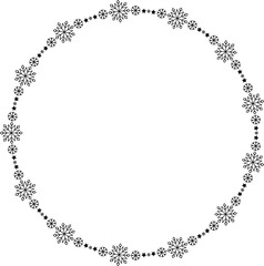 Snowflake circle frame. Winter snowflake round border.