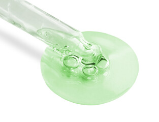 Dropper with serum on white background. Skin care product