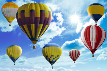 Fototapeta premium Many bright hot air balloons flying in sky