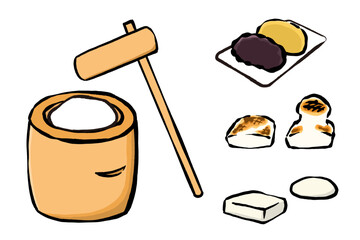 餅と餅つきのイラストセット